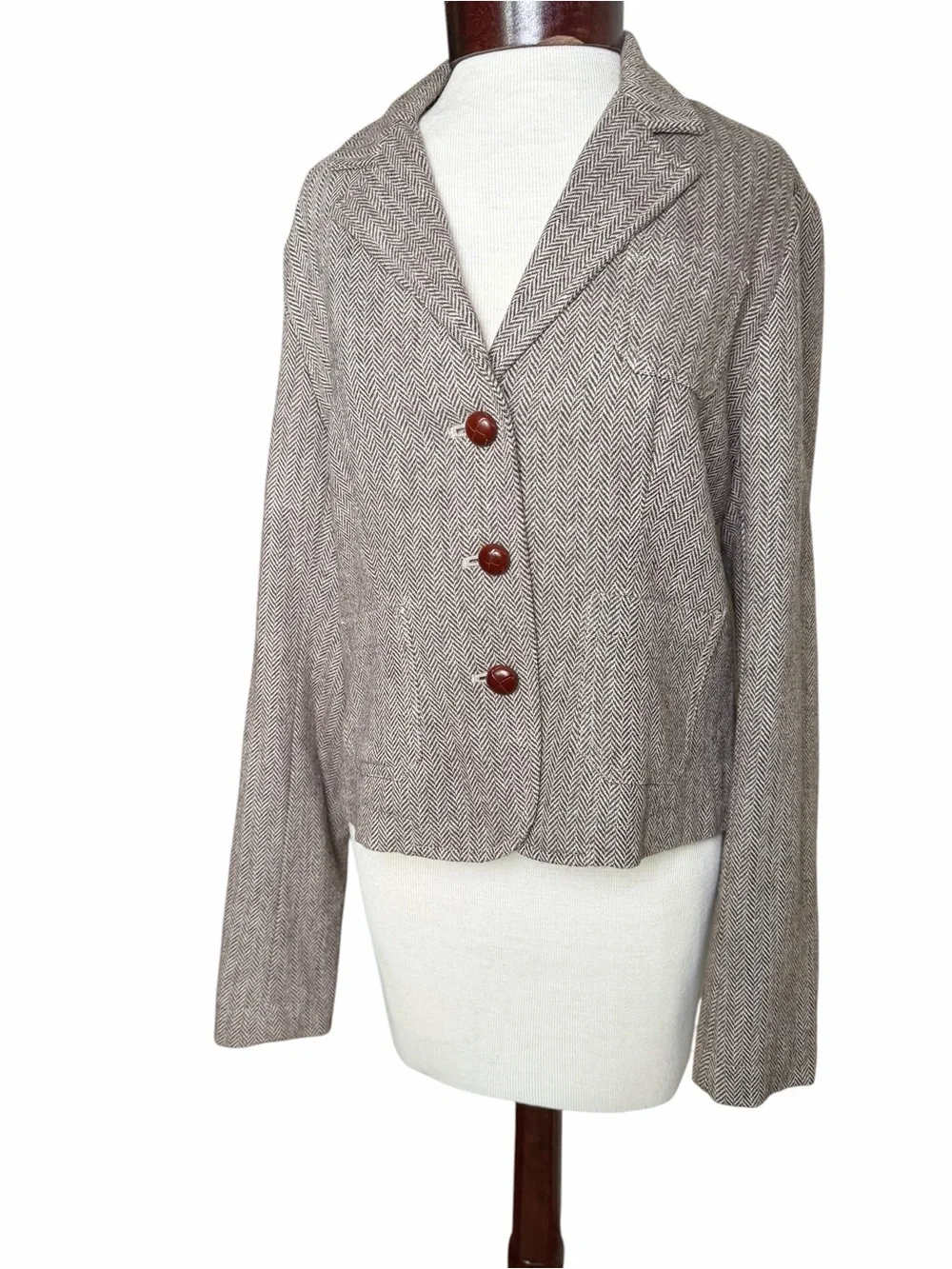 Polo Jeans Co Women's Brown Herringbone Blazer with Elbow Patches size Large